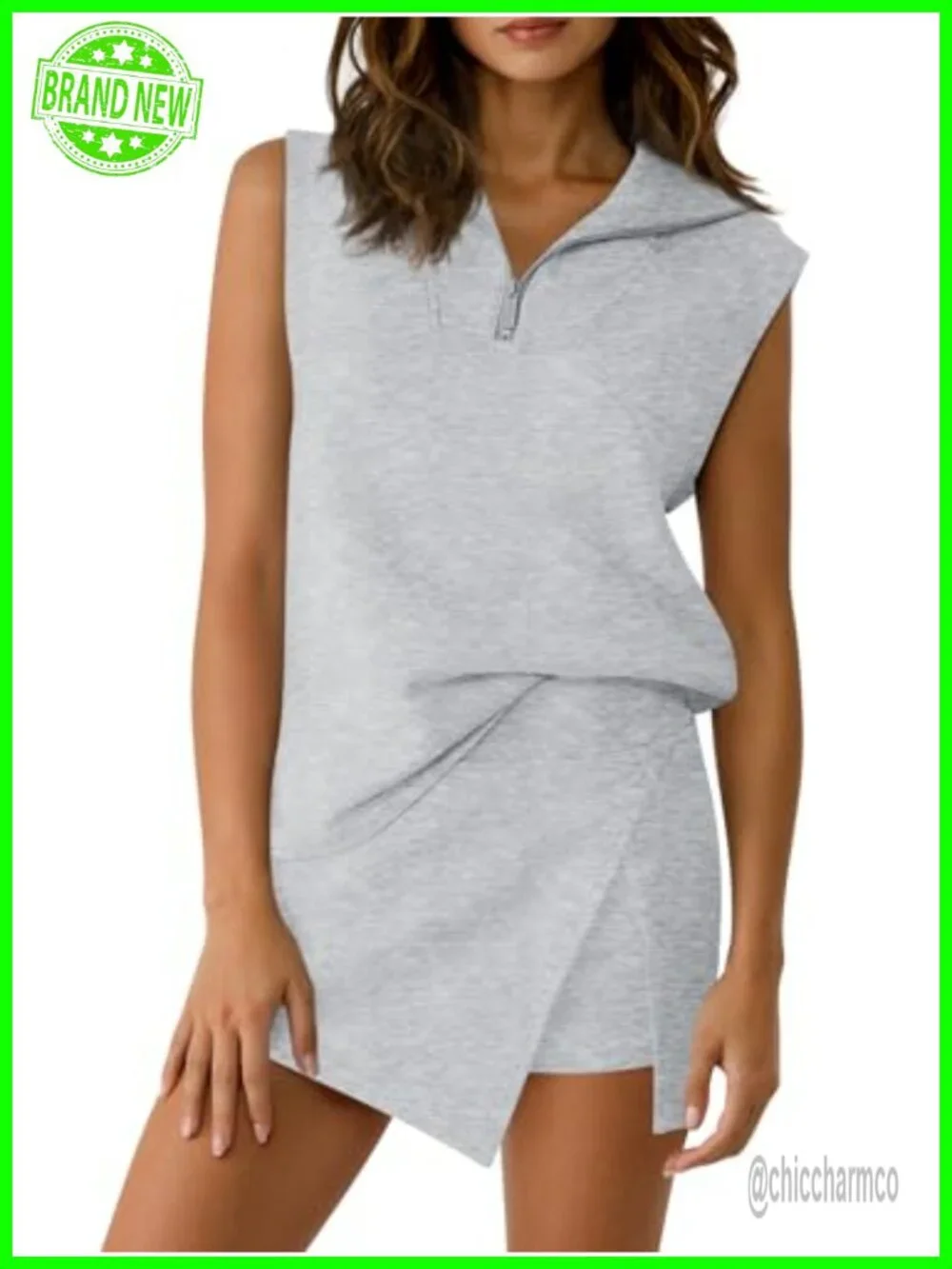 2 Piece Skirt Set Sleeveless Half Zip Sweatshirt Athletic Skorts Tennis Outfits